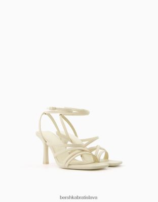 Bershka ženy remienkové sandále na vysokom opätku s remienkom na členky ecru obuv B86RXX2151 Bershka Nohavice
