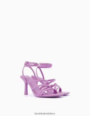 Bershka ženy remienkové sandále na vysokom opätku s remienkom na členky fialová obuv B86RXX2196 Bershka Nohavice