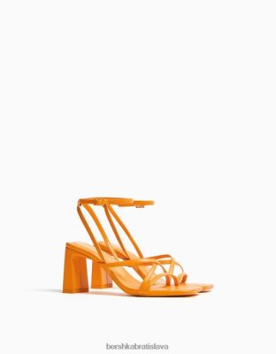 Bershka ženy remienkové sandále na vysokom opätku s remienkom na členky oranžová obuv B86RXX2163 Bershka Nohavice