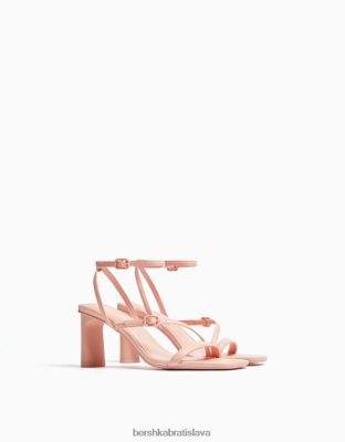 Bershka ženy remienkové sandále na vysokom opätku s remienkom na členky oranžová obuv B86RXX2193 Bershka Nohavice