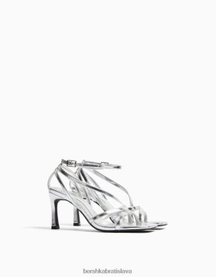 Bershka ženy remienkové sandále na vysokom opätku s remienkom na členky striebro obuv B86RXX2177 Bershka Rifle