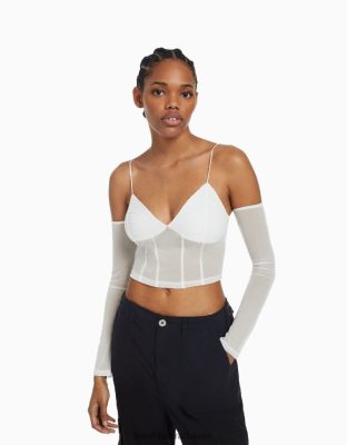 Bershka ženy remienkové tričko s tylovými návlekmi na ruky iné oblečenie B86RXX497 Bershka Rifle