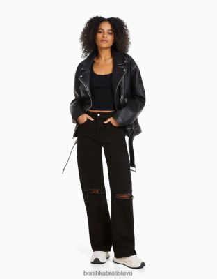 Bershka ženy roztrhané široké džínsy z 90. rokov čierna oblečenie B86RXX1604 Bershka Rifle