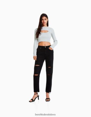 Bershka ženy roztrhané mom džínsy čierna oblečenie B86RXX1554 Bershka Nohavice