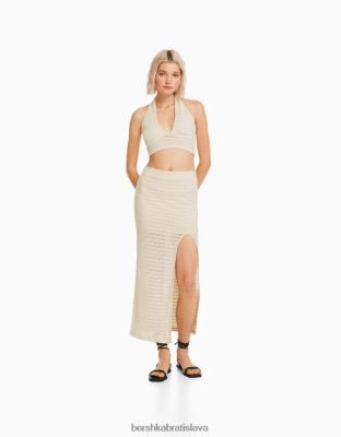 Bershka ženy rustikálna háčkovaná midi sukňa béžová oblečenie B86RXX977 Bershka Rifle