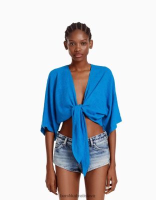 Bershka ženy rustikálna košeľa s krátkym rukávom modrá oblečenie B86RXX742 Bershka Slovakia