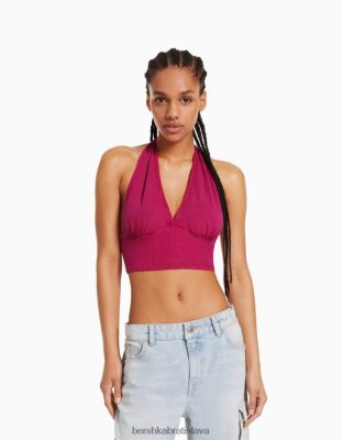 Bershka ženy rustikálny crop top zo zmesi ľanu fuchsiová oblečenie B86RXX733 Bershka Slovakia