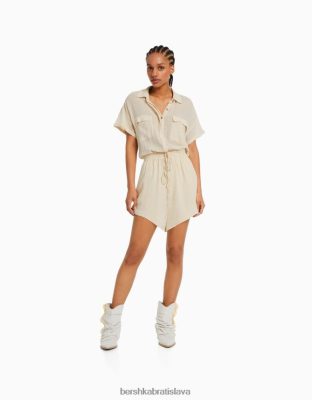 Bershka ženy rustikálny úžitkový overal béžová oblečenie B86RXX105 Bershka Nohavice