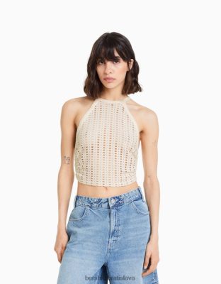 Bershka ženy rustikálny pretekársky top krém oblečenie B86RXX754 Bershka Slovakia
