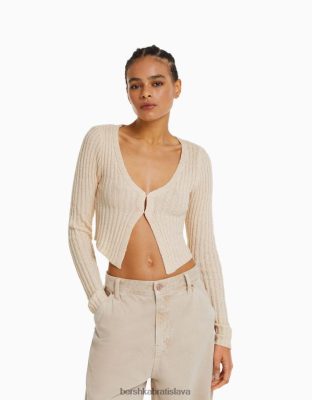 Bershka ženy rustikálny skrátený kardigan krém oblečenie B86RXX995 Bershka Rifle
