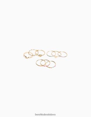 Bershka ženy sada 9 jemných štrasových prsteňov so smaltovaným krížikom zlato príslušenstvo B86RXX2482 Bershka Slovakia