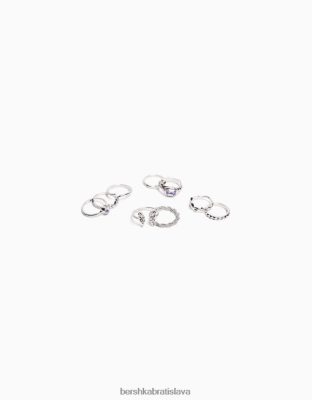 Bershka ženy sada 9 prsteňov niektoré s drahými kameňmi striebro príslušenstvo B86RXX2467 Bershka Slovakia