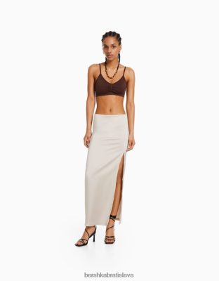 Bershka ženy saténová midi sukňa s bočným rozparkom iné oblečenie B86RXX1617 Bershka Nohavice