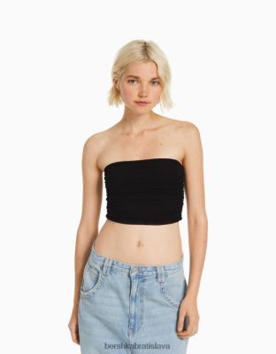 Bershka ženy sieťovaný bandeau crop top čierna oblečenie B86RXX1908 Bershka Nohavice
