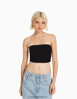 Bershka ženy sieťovaný bandeau crop top čierna oblečenie B86RXX811 Bershka Slovakia