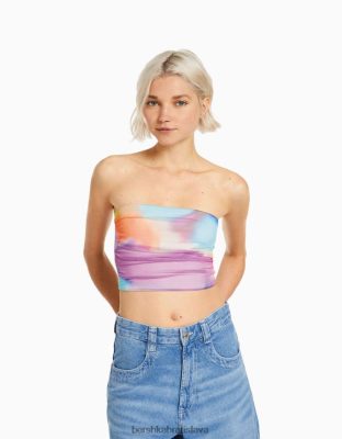 Bershka ženy sieťovaný bandeau crop top oranžová oblečenie B86RXX1899 Bershka Nohavice