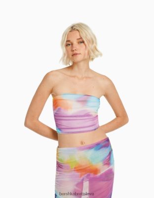 Bershka ženy sieťovaný bandeau crop top oranžová oblečenie B86RXX810 Bershka Nohavice