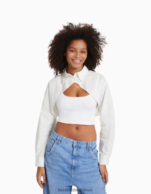 Bershka ženy skrátená košeľa prekrížená s dlhým rukávom biela oblečenie B86RXX901 Bershka Slovakia