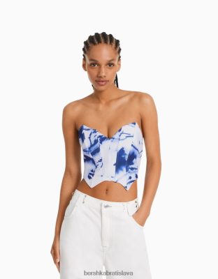Bershka ženy skrátený korzet s véčkovým výstrihom modrá oblečenie B86RXX740 Bershka Rifle