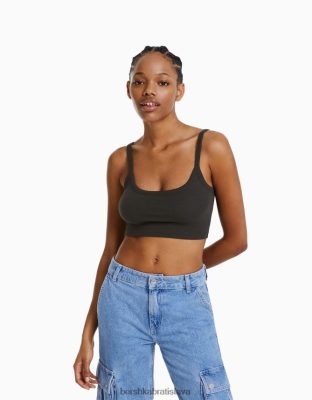 Bershka ženy skrátené tielko tmavo šedá oblečenie B86RXX812 Bershka Rifle