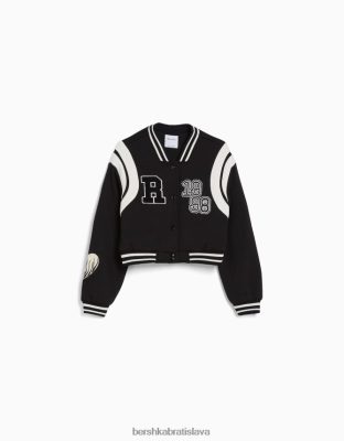 Bershka ženy skrátená univerzitná bunda čierna oblečenie B86RXX1160 Bershka Rifle