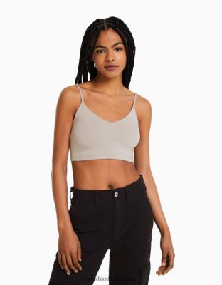Bershka ženy strapcový crop top piesku oblečenie B86RXX781 Bershka Slovakia