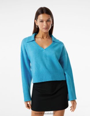 Bershka ženy sveter s polo golierom modrá oblečenie B86RXX1030 Bershka Slovakia