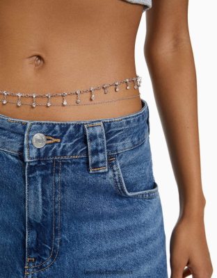 Bershka ženy telová retiazka s kamienkami striebro príslušenstvo B86RXX1911 Bershka Nohavice