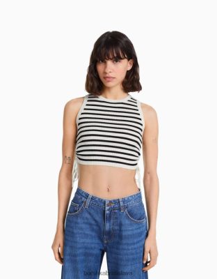 Bershka ženy tielko s naberanými kravatami krém oblečenie B86RXX653 Bershka Rifle