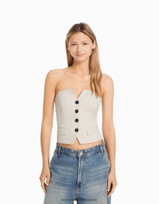 Bershka ženy top na mieru s gombíkmi béžová oblečenie B86RXX673 Bershka Slovakia