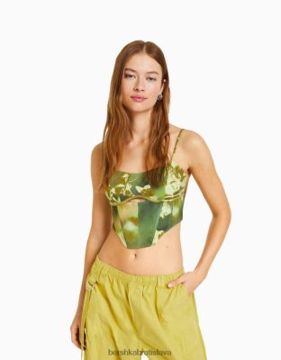 Bershka ženy top s bengálskou potlačou v korzetovom štýle zelená oblečenie B86RXX832 Bershka Slovakia