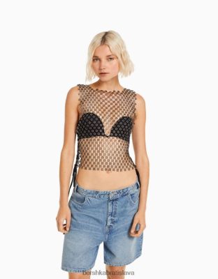 Bershka ženy tričko bez rukávov s kamienkami čierna oblečenie B86RXX1861 Bershka Slovakia