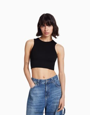 Bershka ženy tričko bez rukávov s ozdobným chrbtom čierna oblečenie B86RXX524 Bershka Rifle