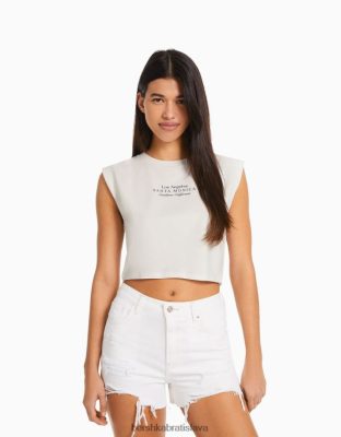 Bershka ženy tričko bez rukávov s potlačou off white oblečenie B86RXX319 Bershka Slovakia