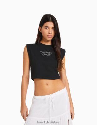 Bershka ženy tričko bez rukávov s potlačou tmavo šedá oblečenie B86RXX318 Bershka Nohavice