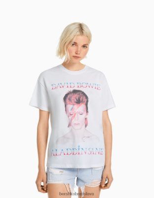 Bershka ženy tričko david bowie s krátkym rukávom biela oblečenie B86RXX482 Bershka Rifle