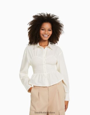 Bershka ženy tričko s dlhým rukávom s detailom krém oblečenie B86RXX942 Bershka Nohavice