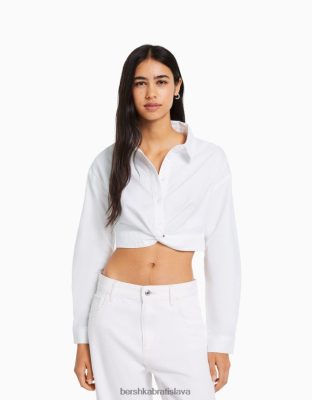 Bershka ženy tričko s dlhým rukávom s prekríženým detailom vpredu biela oblečenie B86RXX920 Bershka Rifle