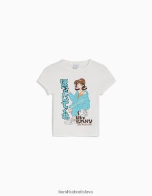 Bershka ženy tričko s krátkym rukávom a potlačou biela oblečenie B86RXX296 Bershka Rifle