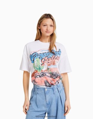 Bershka ženy tričko s krátkym rukávom a potlačou biela oblečenie B86RXX442 Bershka Slovakia