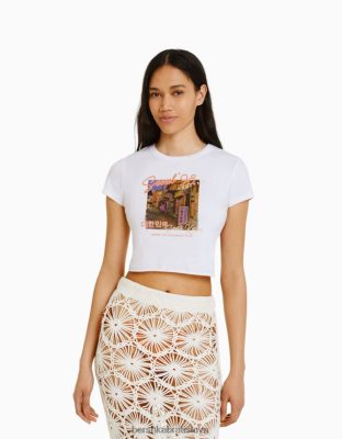 Bershka ženy tričko s krátkym rukávom a potlačou iné oblečenie B86RXX365 Bershka Rifle