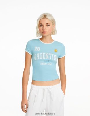 Bershka ženy tričko s krátkym rukávom a potlačou modrá oblečenie B86RXX613 Bershka Slovakia