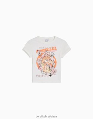 Bershka ženy tričko s krátkym rukávom a potlačou off white oblečenie B86RXX297 Bershka Nohavice
