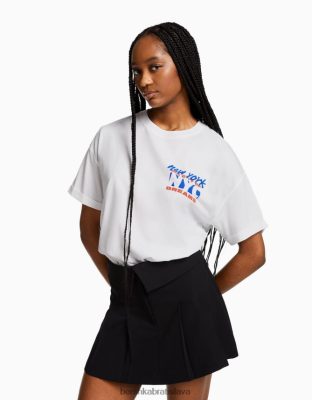 Bershka ženy tričko s krátkym rukávom a potlačou off white oblečenie B86RXX404 Bershka Rifle