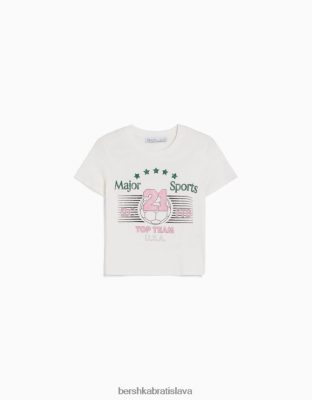 Bershka ženy tričko s krátkym rukávom a potlačou off white oblečenie B86RXX495 Bershka Nohavice