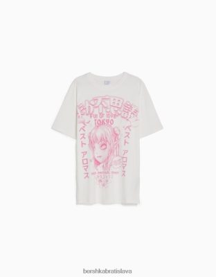 Bershka ženy tričko s krátkym rukávom a potlačou off white oblečenie B86RXX579 Bershka Nohavice