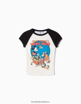 Bershka ženy tričko s krátkym rukávom s potlačou mickey mouse off white oblečenie B86RXX580 Bershka Slovakia