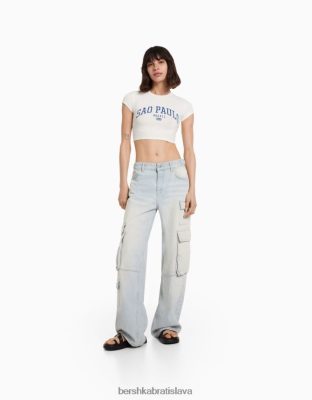 Bershka ženy tričko s krátkym rukávom s potlačou off white oblečenie B86RXX491 Bershka Rifle