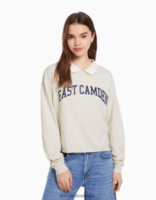 Bershka ženy tričko s polo golierom s dlhým rukávom s potlačou kameň oblečenie B86RXX620 Bershka Rifle