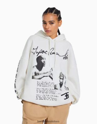 Bershka ženy tupac mikina s kapucňou off white oblečenie B86RXX1210 Bershka Slovakia